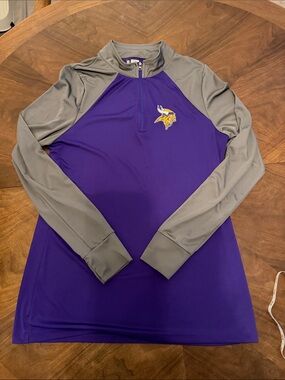 Women's XL Vikings Purple and Gray 1/4 Zip Pullover Wicking LS Top